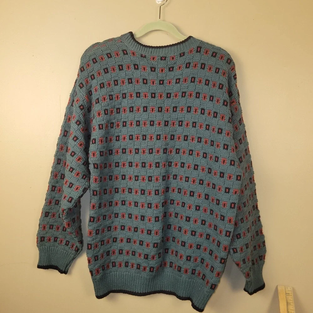 Vintage Sage Green & Red Sweater Jumper by John Weitz Made in the USA Size Large